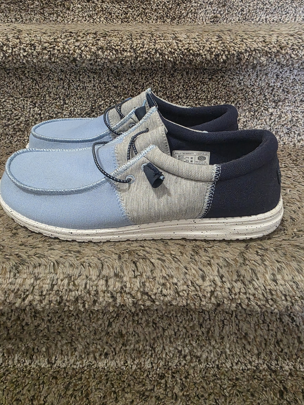 Hey Dude Light Blue Canvas Slip-On Loafers with Gray Trim - Picture 2 of 8